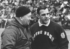 Michigan State coach Duffy Daugherty and Ara Parseghian before the famous 1966 10-10 tie.
